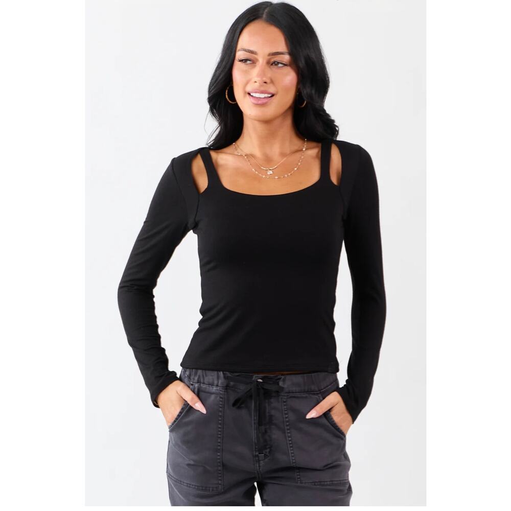 Who What Wear Women's The Layered Look Top Long Sleeve Black Size L NWT